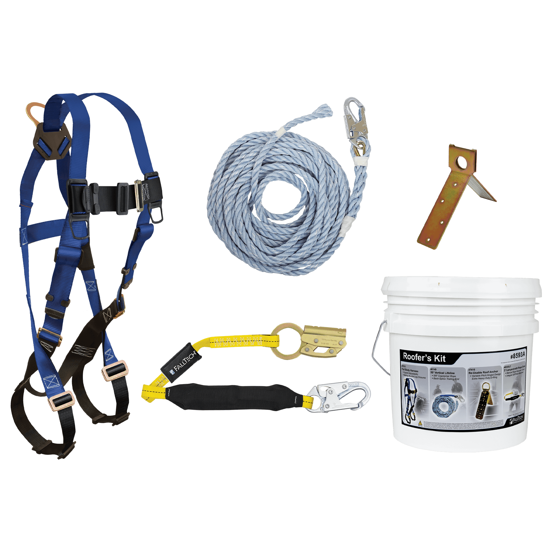 Roofer's Kit with Single-use Anchor and Manual Rope Adjuster