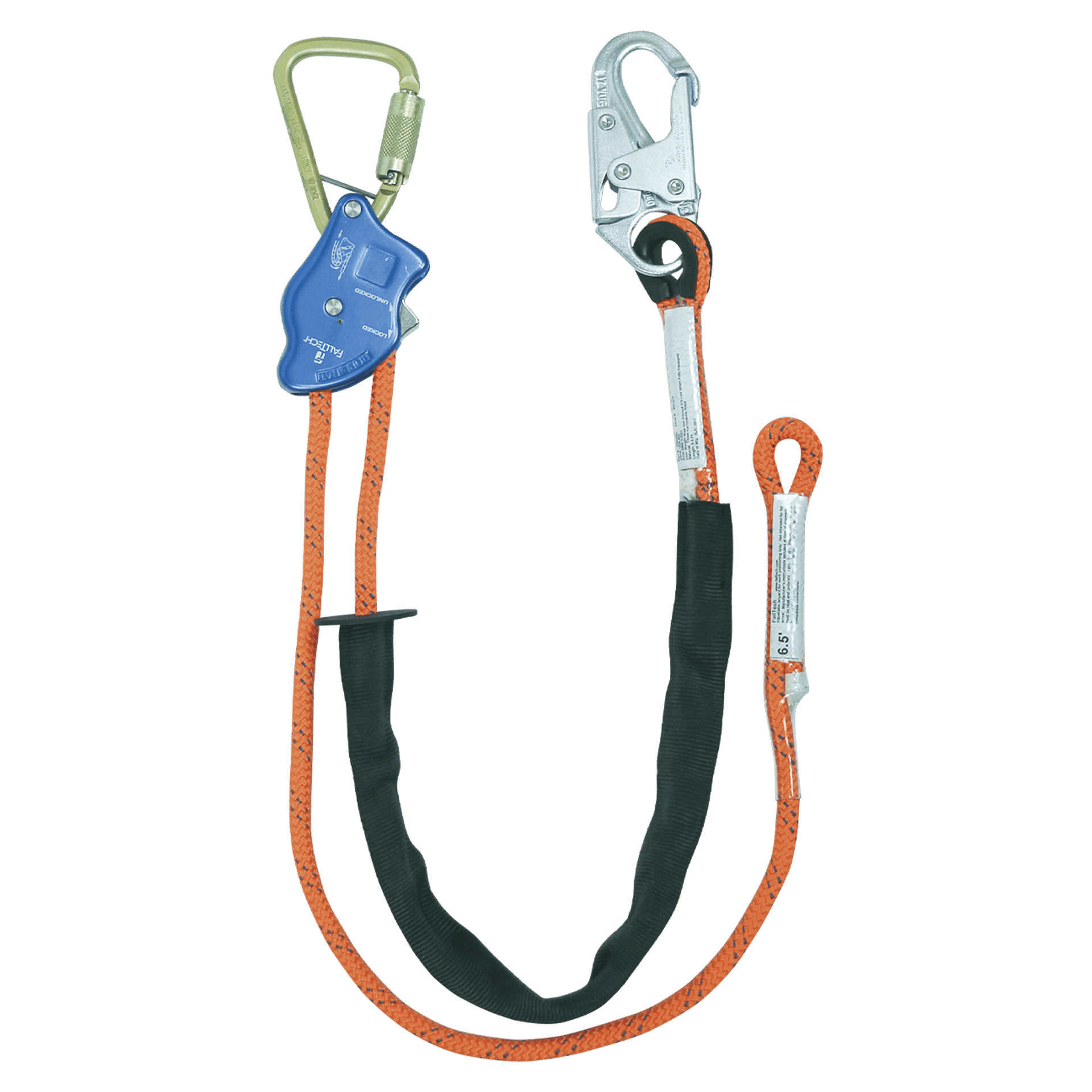 Tower Climber® Rope Positioning Lanyard with Aluminum Adjuster with Steel Snap Hook and Carabiner